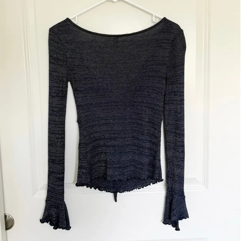 Free People Intimately Free Say When Glitter Lettuce Hem Top Blue Xs